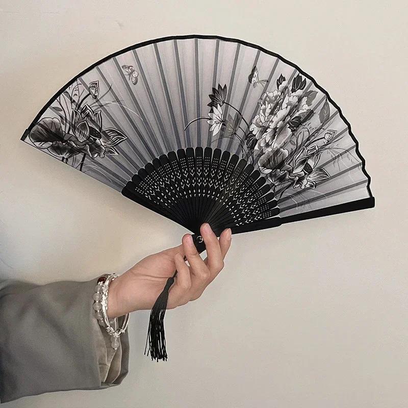 1pc-Women's Folding Paper Hand Fan, Suitable for Chinese Fans At Parties, Bamboo Folding Fan, Suitable for Weddings and Decorati