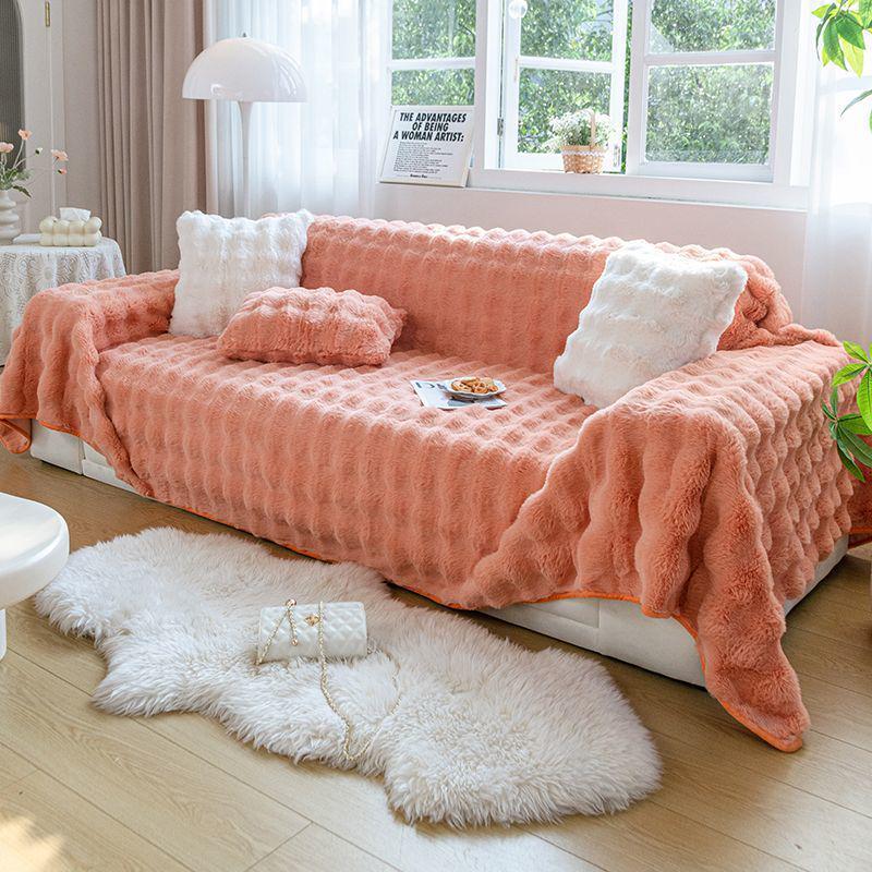 Thickened Silky Rabbit Fur Sofa Cover & Cushion Blanket