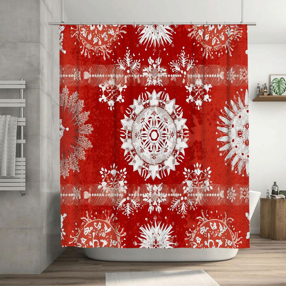 Red White Floral Shower Curtain Decorative Bathtub Liner for Bathroom Waterproof Christmas Holiday Home Decor Set Size 69x70 (L)