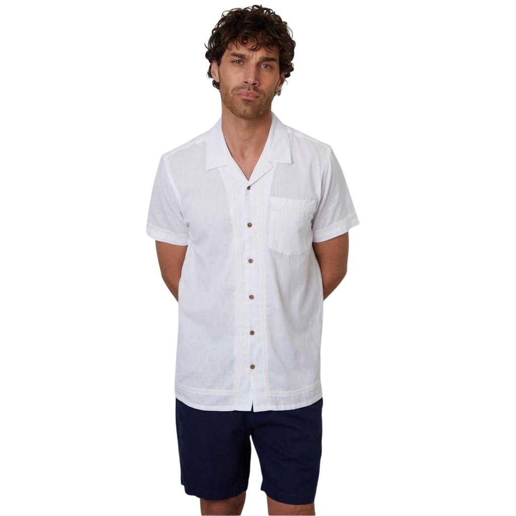 Threadbare Mens Crochet Trim Short-Sleeved Shirt