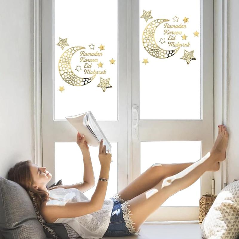 Eid Mubarak Gold Acrylic Wall Sticker Ramadan Kareem Large Mirror Wall Decal