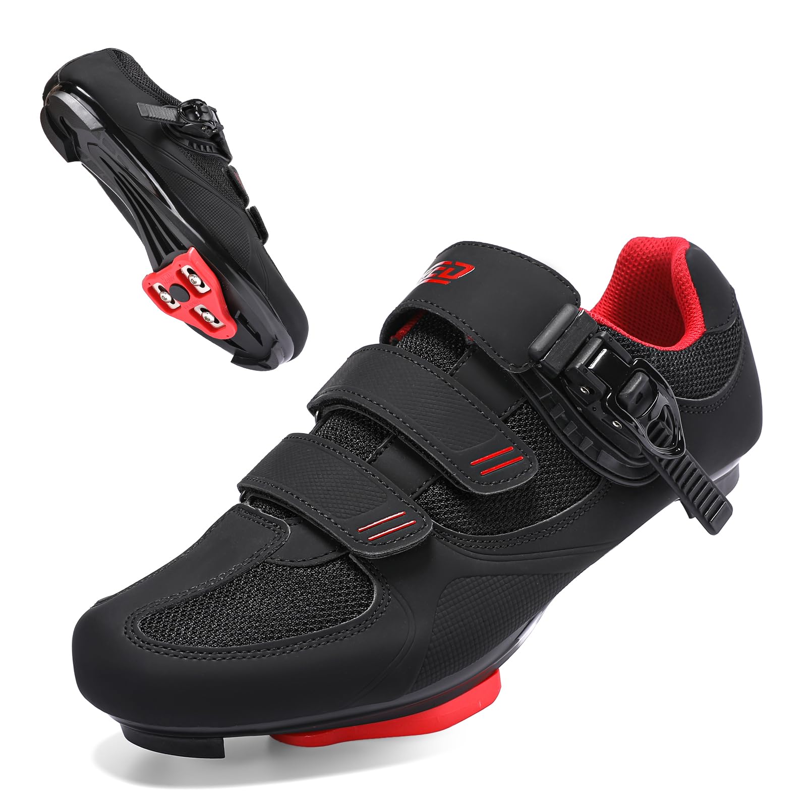 

SoleEase Cycling Shoes Men s Indoor/Road Riding Non-slip Breathable Bicycle Shoes with Delta Cleats (6302-black, 42)
