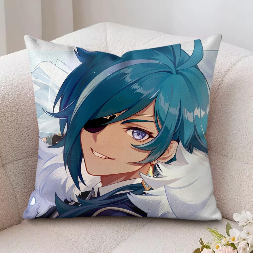 Kaeya Cute Genshin Impact Cushion Cover Silky Short Plush Invisible Zipper Dustproof Sofa Pillow Case For Home Decor
