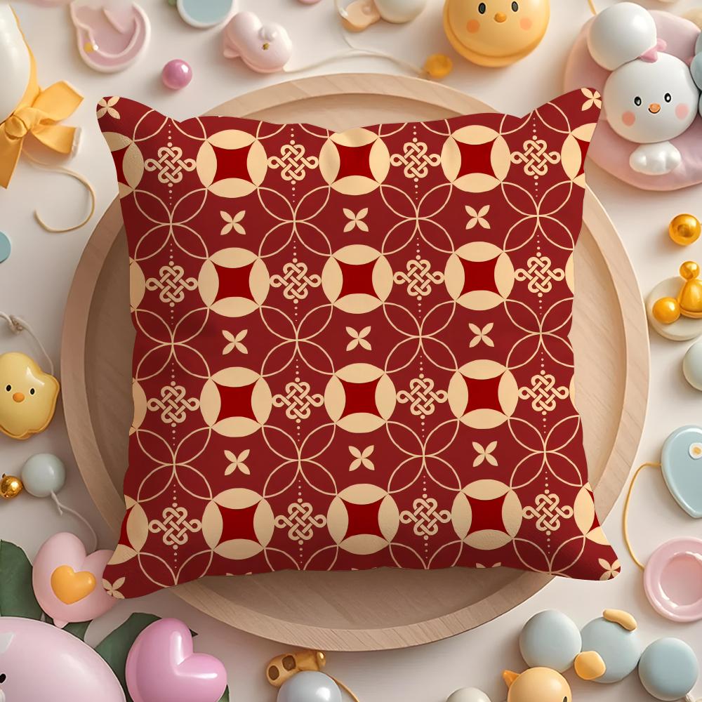 Chinese Style Red Retro Cushion Cover Short Plush Double-Sided Printing Home Machine Washable In Warm Winter Cushion Cover