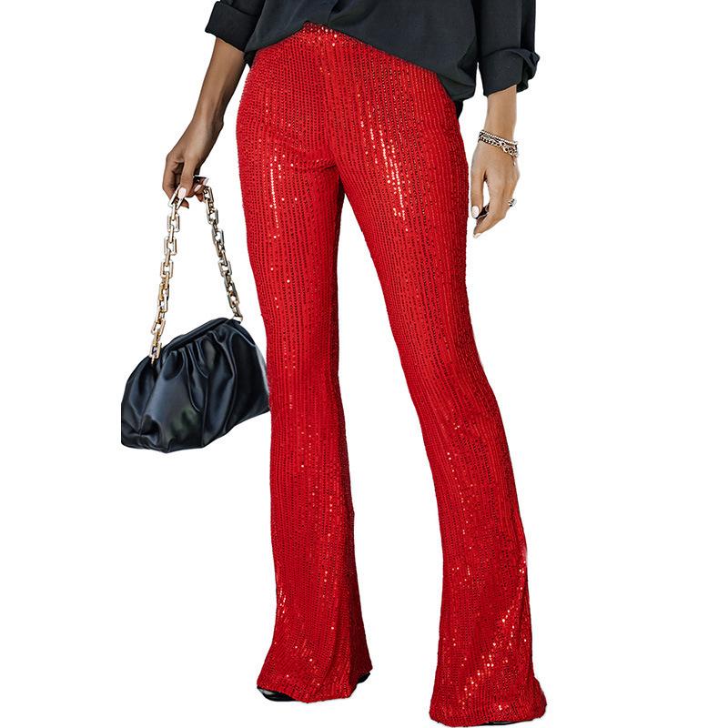 

2025 Summer Women s High Waist Sequin Patchwork Wide-Leg Pants - European and American Casual Fashion Trend M