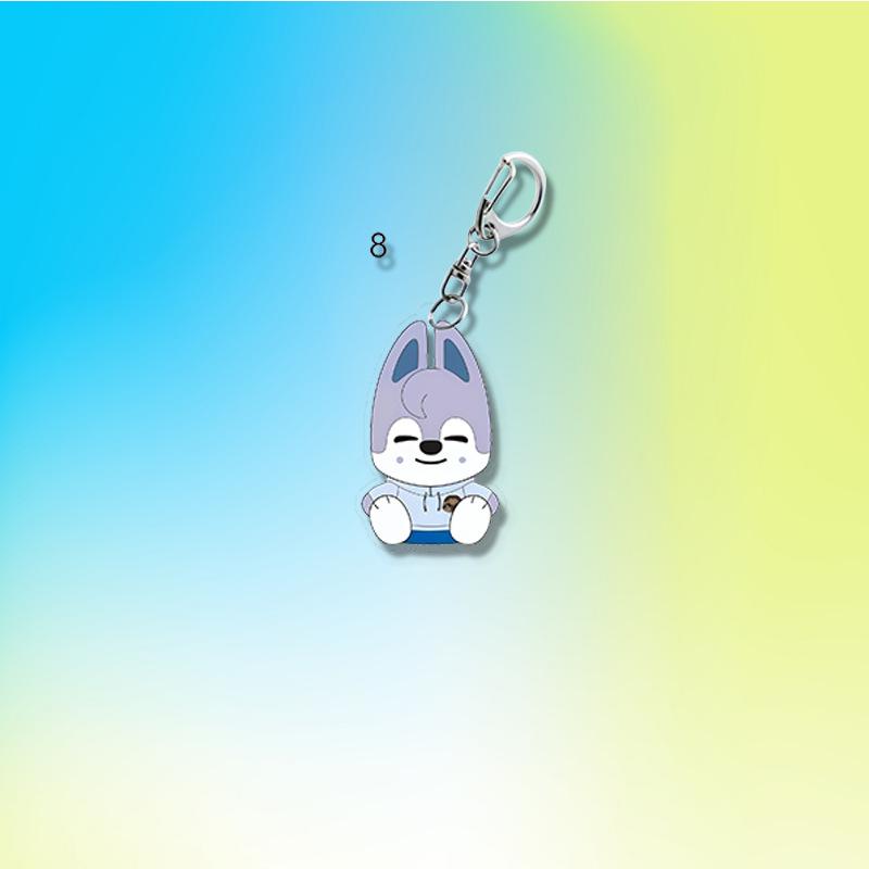 8pcs Stray Kids SKZOO Casual Outfit Keychain, Kawaii Sitting SKZOO Characters Acrylic Pendant, Kpop Fans Cute Bag Charm