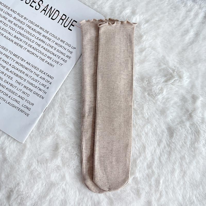 Chaussettes Mi-Mollet Couleur Unie pour Filles - Automne/Hiver Polaire, Brossées, Épaissies, Élastiques, Chaussettes Étudiant Colorées