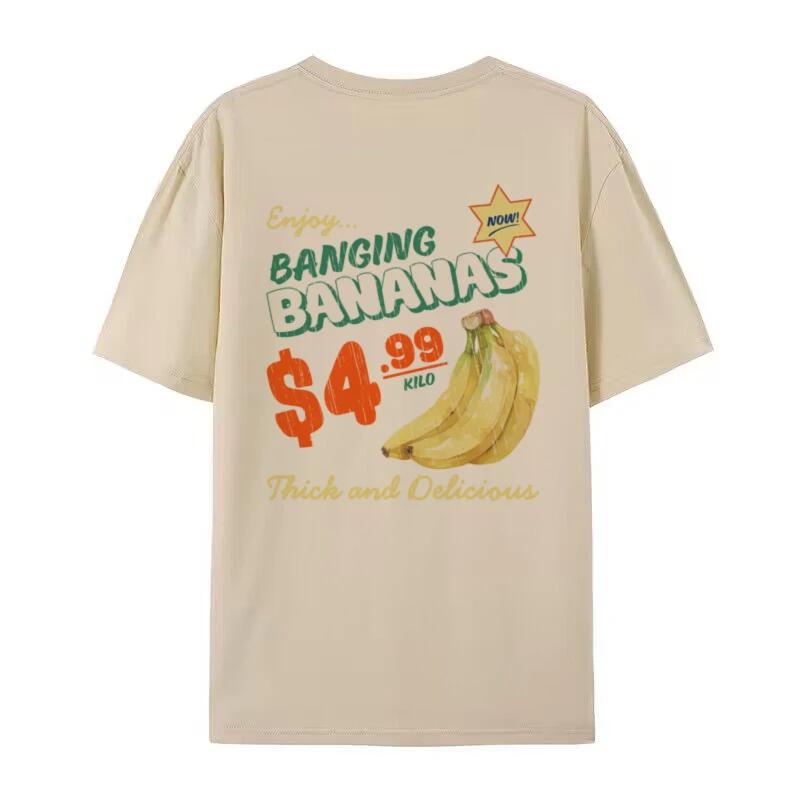 Women Retro Banana Back Print T Shirt Cute Y2k Tropical Fruit TShirts Oversized Aesthetic Streetwear Graphic Tees Unisex Tops