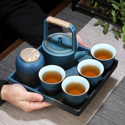 Japanese Retro Coarse Pottery Tea Set Tea Set Household Simple Ceramic Teapot Tea Cup Kung Fu Small Belt Tea Tray Handmade