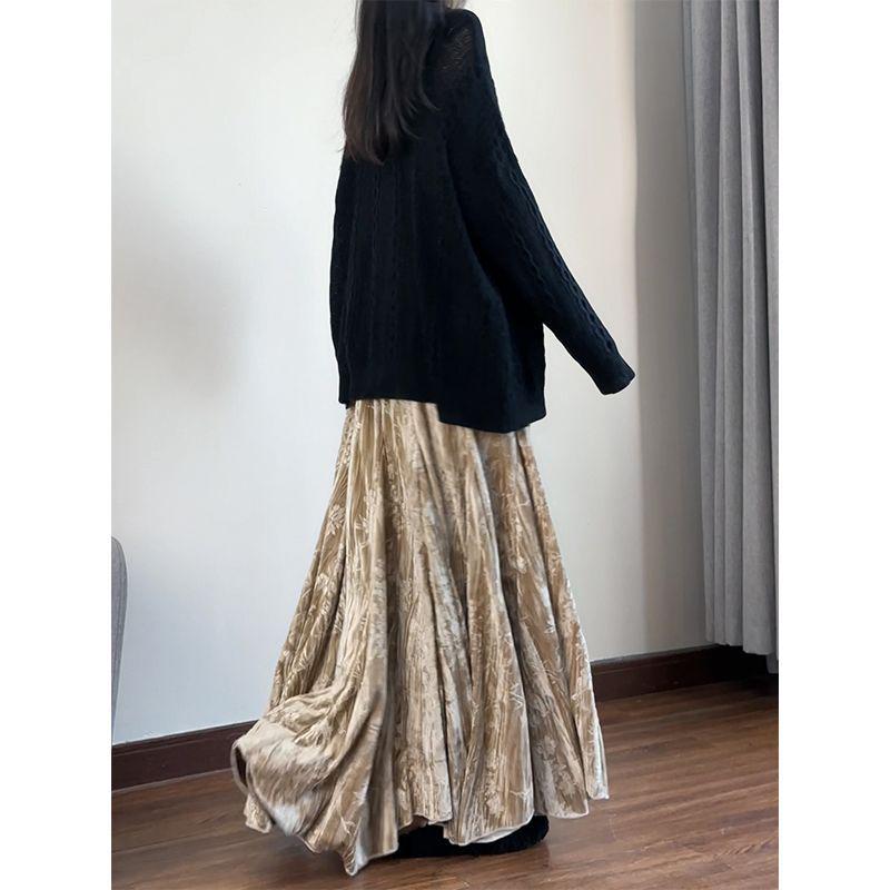 Chinese Old Money Velvet Fishtail Skirt - High Waist, Slimming Autumn/Winter Style