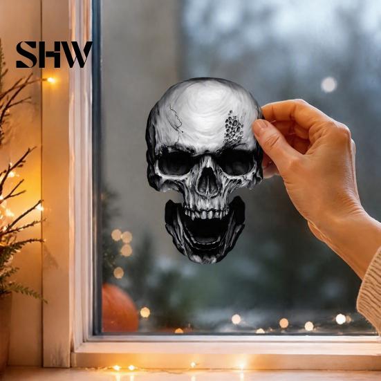 Creative Holiday Gifts for Friends Halloween Skull Static Window Stickers, Realistic Glass Decals, Waterproof PVC Spooky Home Decor Party Clings,