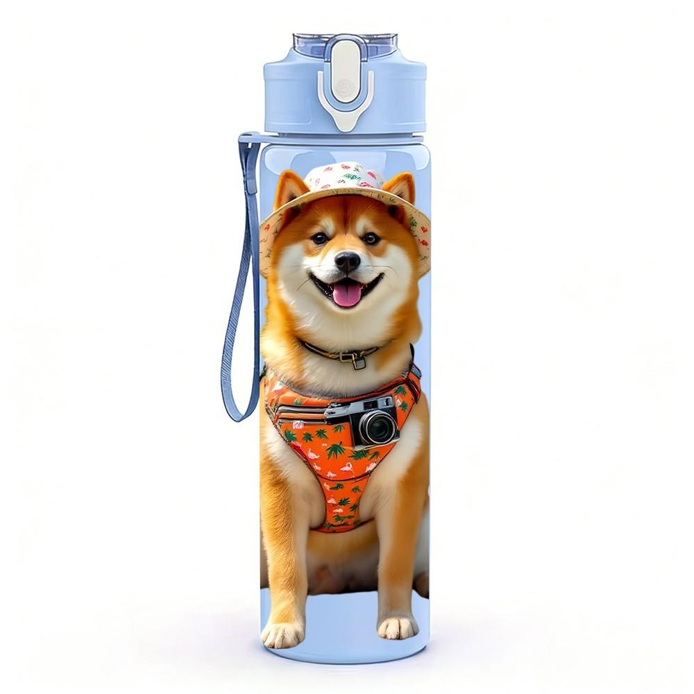 1PC Shiba Inu Dog Print 750ml Color Plastic Sports Water Bottle Leakproof Flip Straw Lid Suitable for Sports Office Home Use
