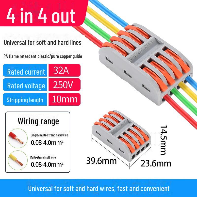 Terminal de conectare rapidă PCT SPL-12345: Conector electric multifuncțional cu 2 poziții pentru cabluri de calibru 4, 2 intrări, 2 ieșiri