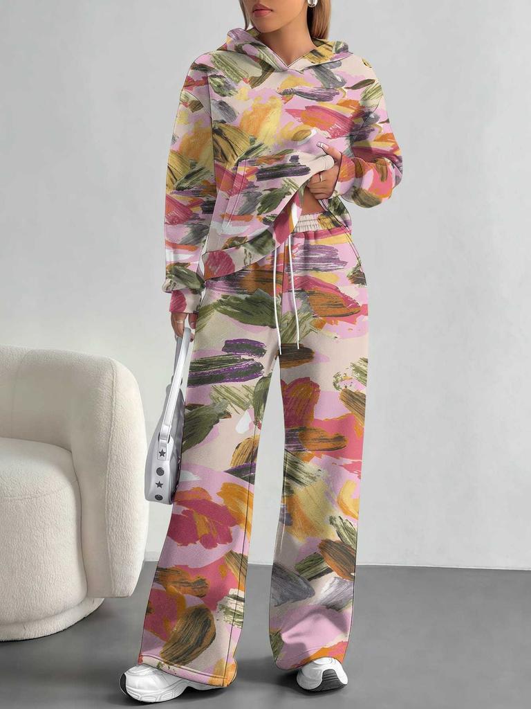 Retro Pattern Splicing European and American Autumn and Winter 1116 Casual Long-sleeved Suit Women's Hooded Sweater Trousers Cover