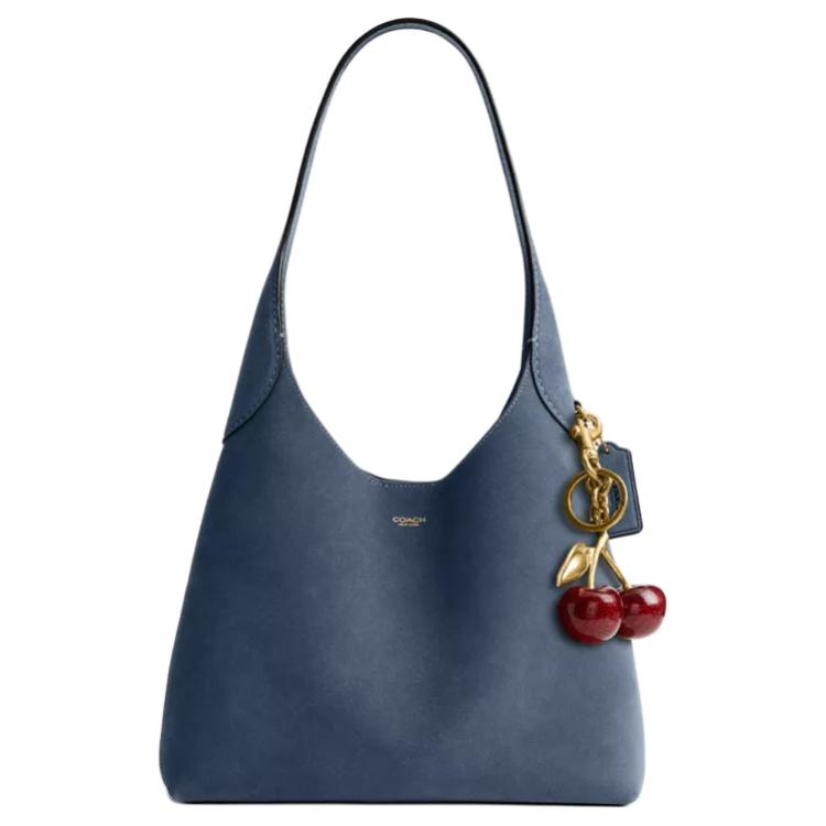 Coach Bolso de Hombro de Cuero con Letra Dorada en Relieve Brooklyn 28 Bolso de Hombro Grande para Mujer Azul Denim CW637-B4LD