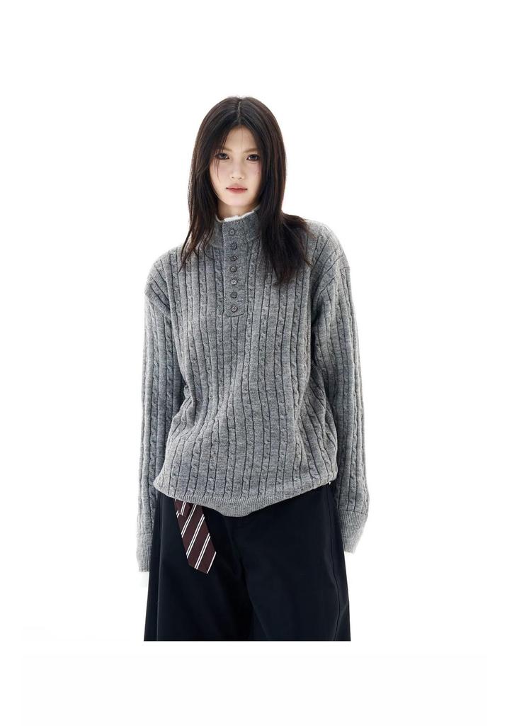 Unisex Loose-Fit Faux Two-Piece V-Neck Cable Knit Sweater - Men's Casual Long Sleeve Pullover