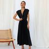 Women's V-Neck Sleeveless Dress Summer Casual Loose Zipper Closure Pleated Gown Elegant Breathable Dress for Office Parties Travel Holiday