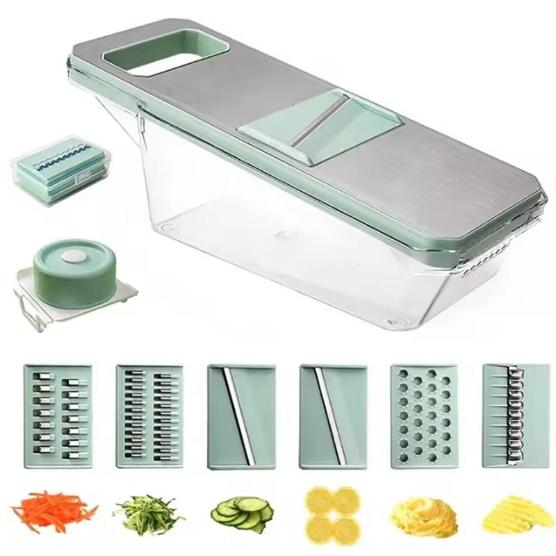 

Популярная овощерезка-мандолина 6-в-1: 6 лезвий для легкой нарезки, жюльена и шинковки овощей Elastic Hand Guard