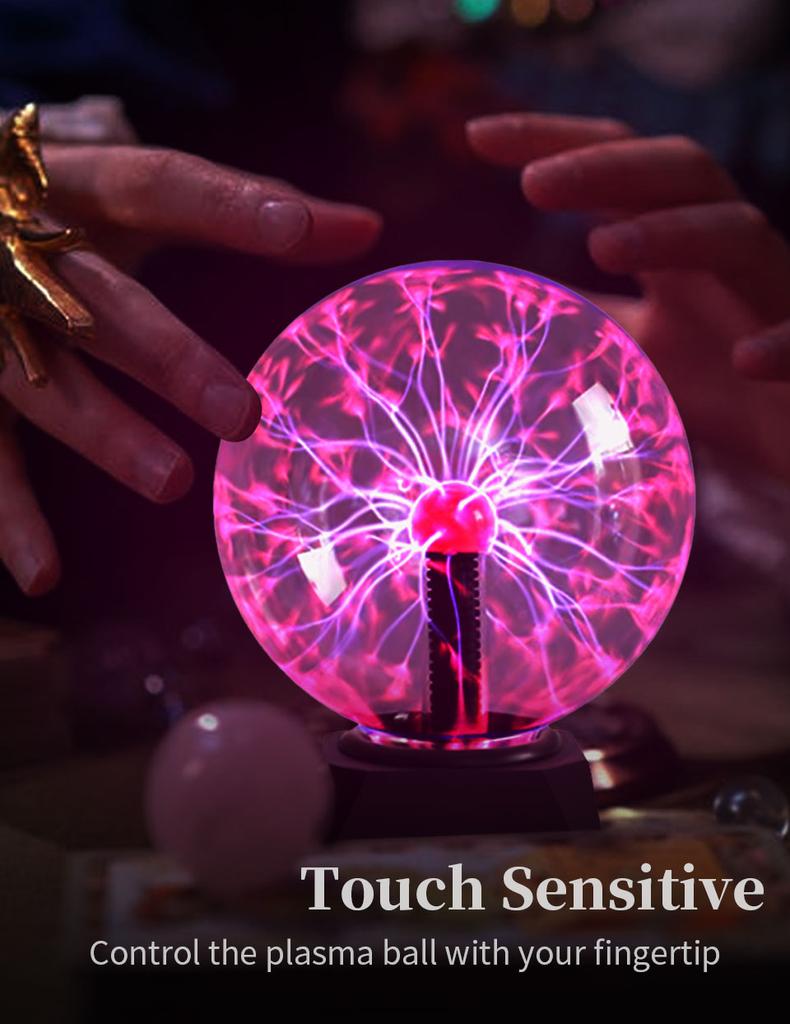 3 Inch Magic Plasma Ball Lamp LED Atmosphere Night Light Touch and Sound Sensitive Glass Plasma Light Bedroom Decor Kids Gift