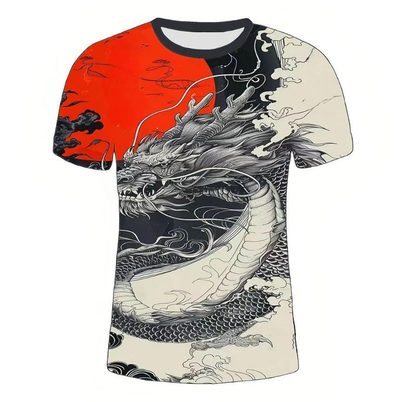2024 Summer Fashion O-Collar 3d Printed Dragon Pattern Digital Printed T-Shirt Casual Personality Street Plus Size Loose Top