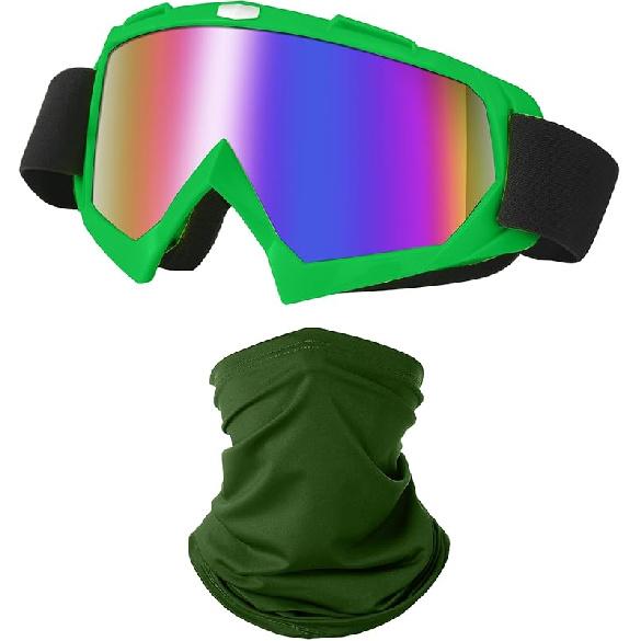 Motorcycle Goggles Dirt Bike ATV Off-Road Riding Motocross Glasses with Sun UV Protection Neck Gaiter Face Cover