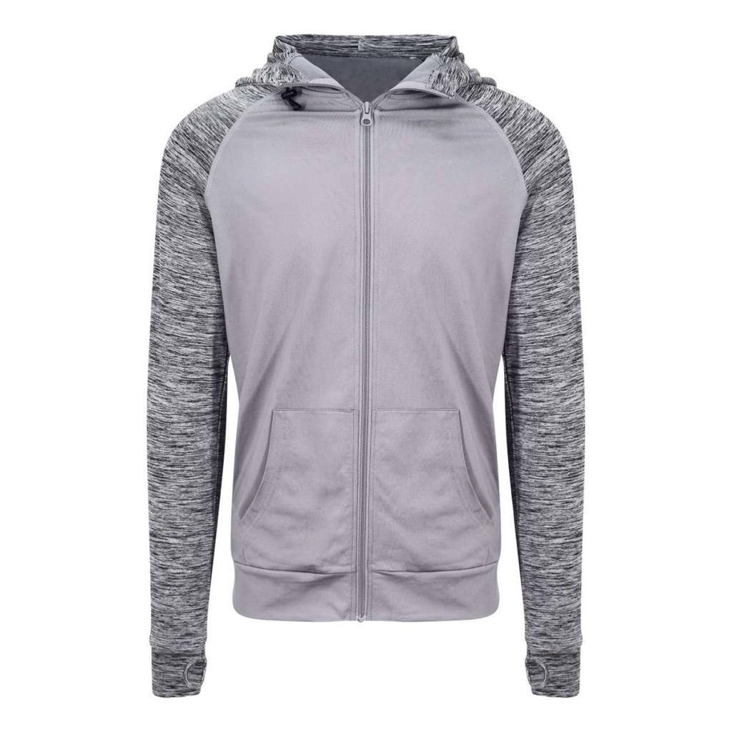 Just Cool Mens Contrast Melange Slim Full Zip Hoodie