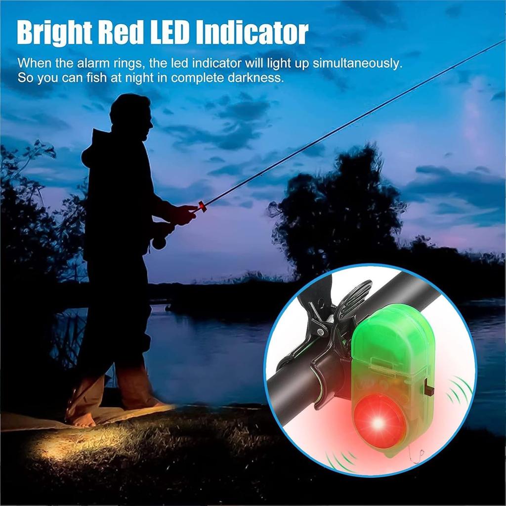 Fishing Bite Alarm, Fishing Alarms for Fishing Rods, Smart Electronic Fishing Bells with LED Light, Upgrade Clip-On Sensitive Sound Tip-Up Fish Alarms