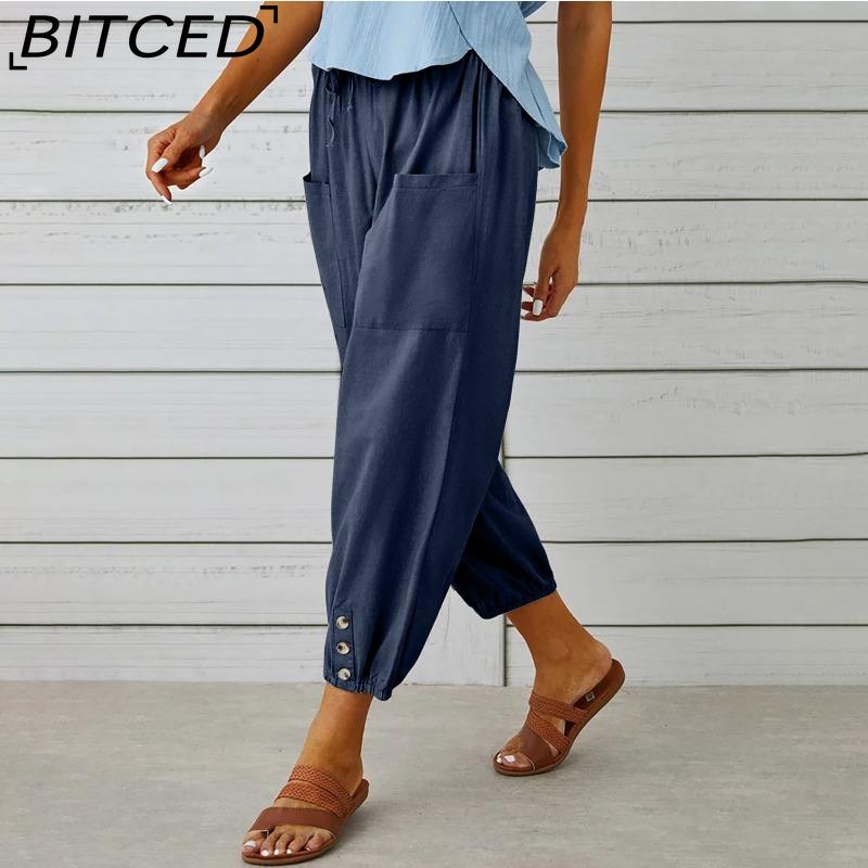 BITCED 12 Color Women's Fashion Casual Solid Color Print Pants & Capris