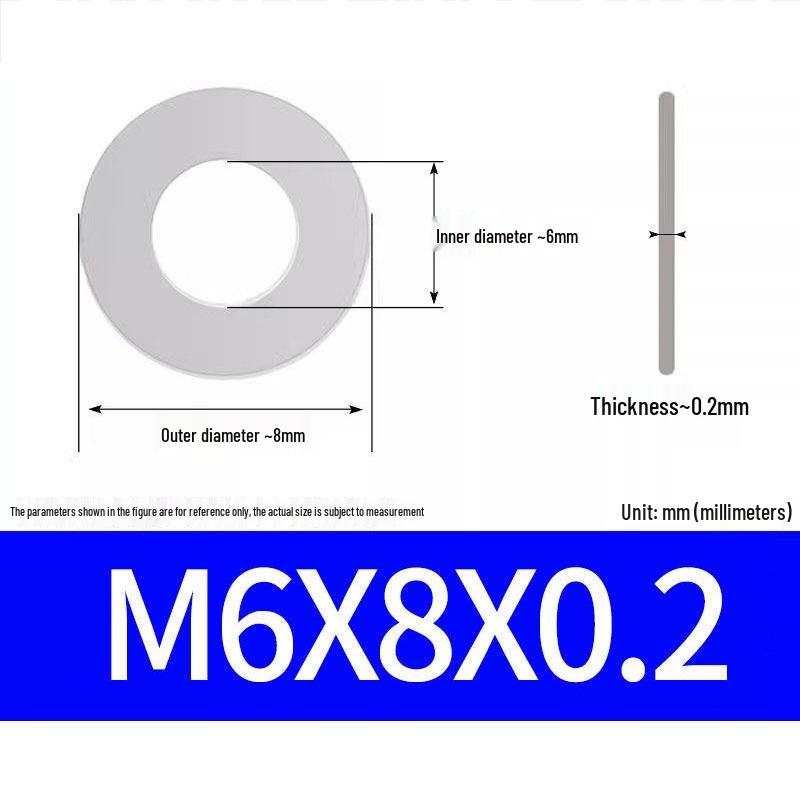 304 Stainless Steel Ultra-Thin Flat Washer, Thickness: 0.1/0.2/0.3/0.4/0.5 Mm, Sizes M1-M8