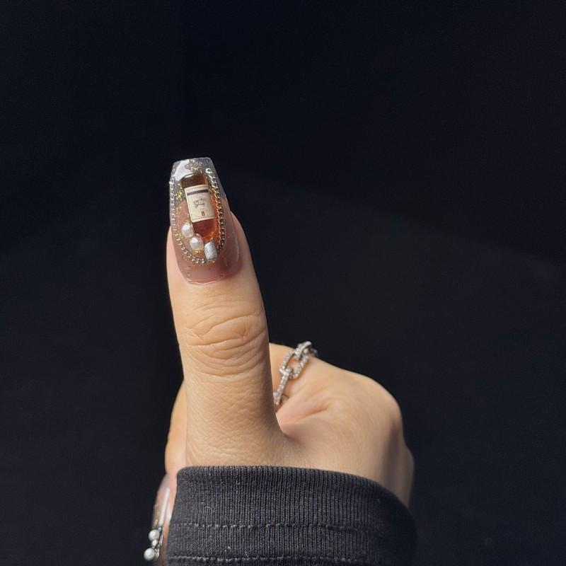 Winter Floral Cat Eye Nail Art Set Handmade Wearable Women Holiday Party Elegant Style