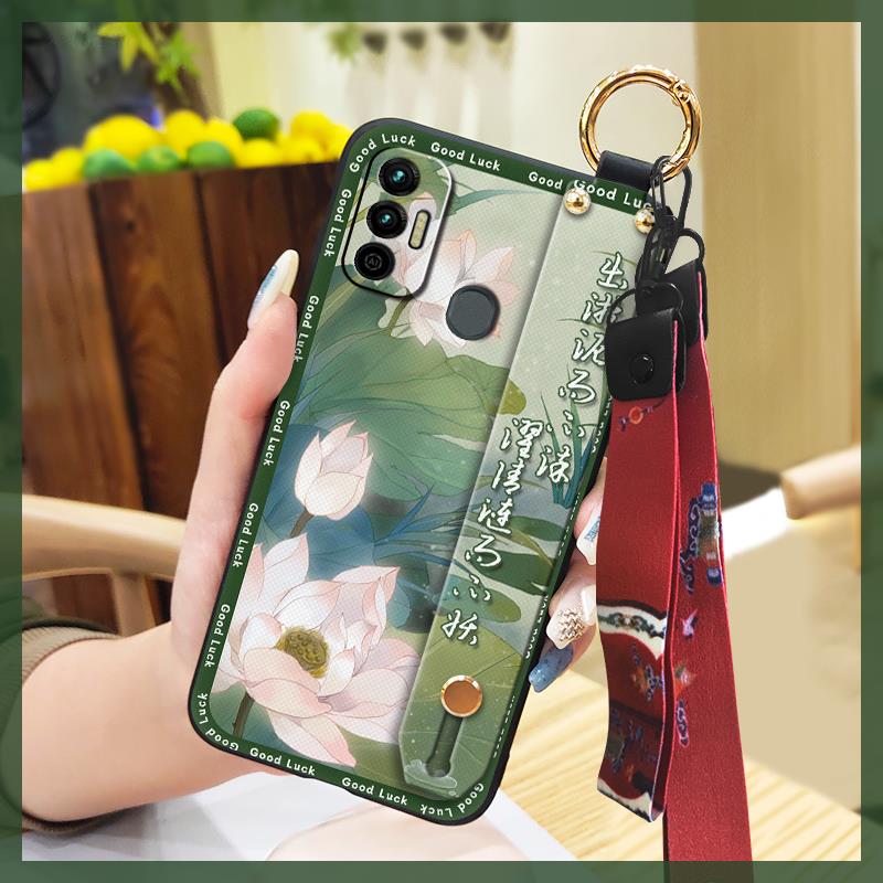 Anti-dust Soft Case Phone Case For Tecno Spark 7/Spark7T Protective Wrist Strap Fashion Wristband Ring Dirt-resistant