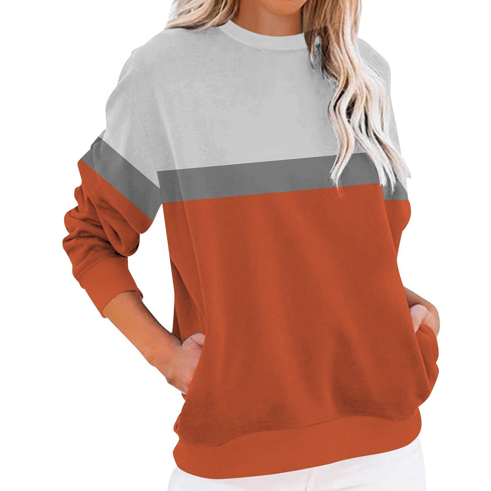 

Женский круглый вырез повседневный длинный рукав с карманом пэчворк модный пуловер топ XXL шафрановый