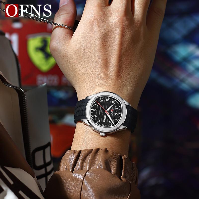 OFNS Fashion Herrenuhr 50M Wasserdicht Luxuriös Leuchtend Datum Woche Multifunktion Business Quarz Armbanduhr