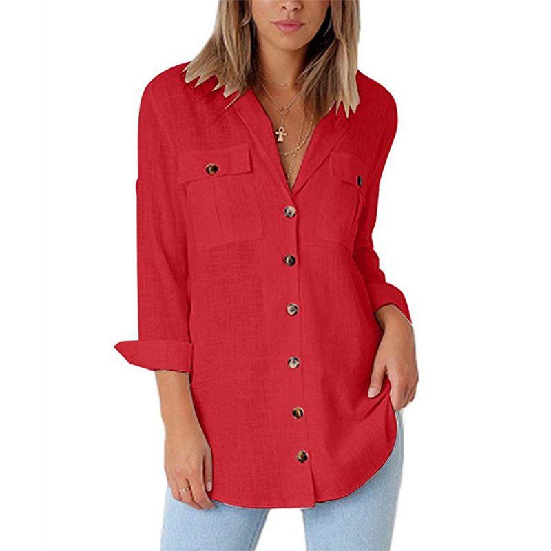 Luxurious Fashion Autumn Pocket Long Sleeve Casual Chiffon Women's Shirt Top