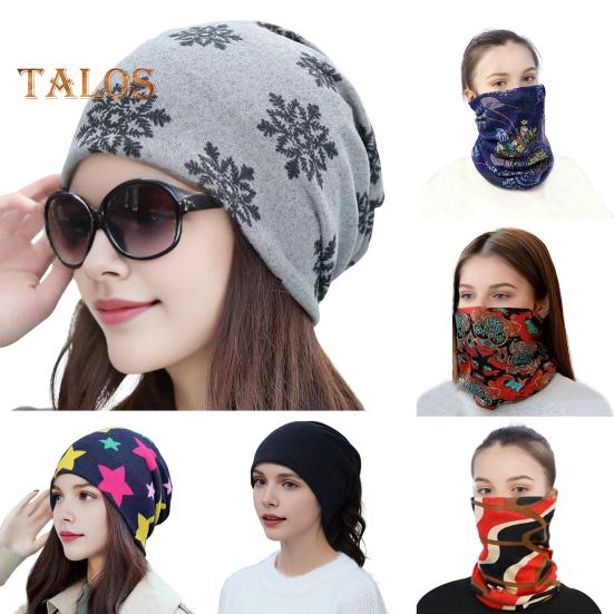 Women Thermal Hat Cycling Neck Warmer Lightweight Colorful Printing Headband High Elasticity Anti-slip Scarf Cold Warm Weather Multi-Functional