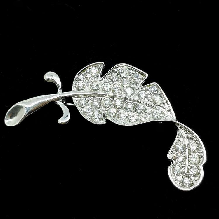 

Унисекс Корейская брошь в виде листа с бриллиантами - Милый, универсальный аксессуар серебряный