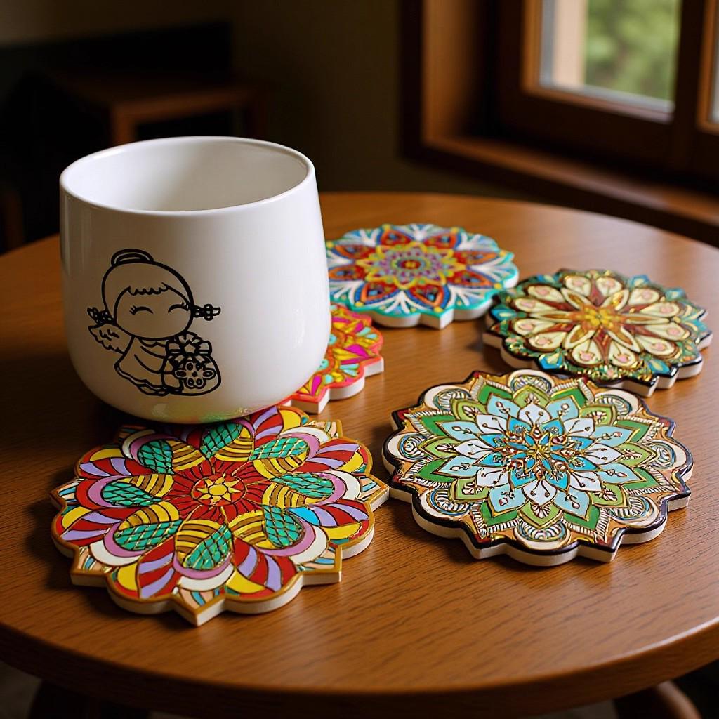 Keramische onderzetter met mandala-bloemmotief - Warmte-isolerende en antislip decoratieve mat voor koffie- en eettafels