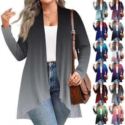 Women's Fall And Winter Fashion Casual Print Long Sleeve Mid-Length Cardigan Jacket