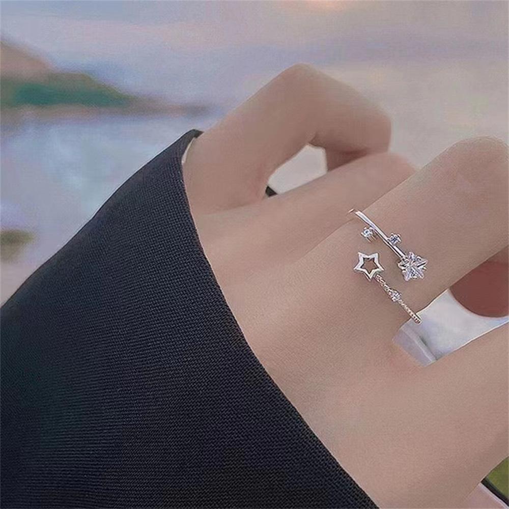 Personality Fashion Star-shaped Rings Exquisite Shiny Flower Vine Ring Adjustable Open Metal Ring For Women Fashion Party Daily Accessories