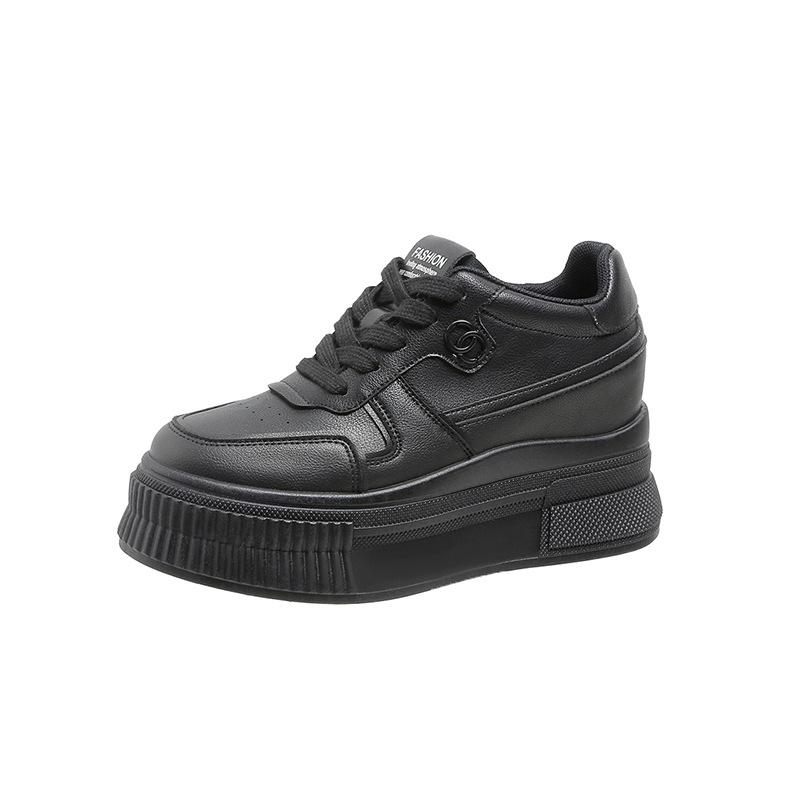 

Модные черные кроссовки из толстой кожи для женщин, большой размер 40, модные женские кроссовки для бега, высокое качество, на плоской подошве, для ходьбы, на платформе, белые 40 чёрный