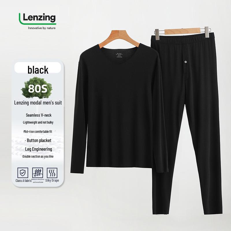 Men's V-Neck Thermal Underwear Set – Modal Autumn Top and Pants 