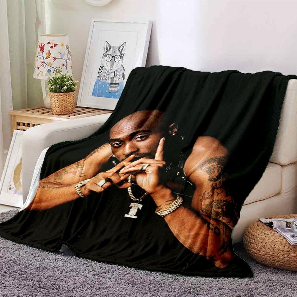1pc 2PacHip Hop Blanket Soft Lightweight All Season Multi Purpose Throw for Sofa, Bed, Office & Picnics, French Style with Iconic Album Art & Quotes