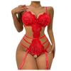 Ladies Erotic Lingerie Sexy Strap Lace Hollow  Set Without Steel Rings