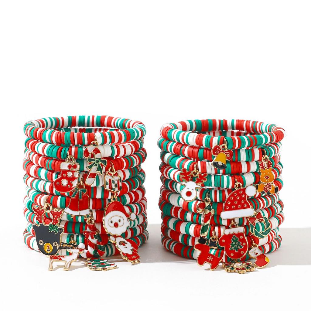 Pulseira de Natal Presente, Papai Noel Cerâmica Macia Pulseira de Contas com Natal Ajustável Feliz Natal Pulseira de Desejos para Mulheres