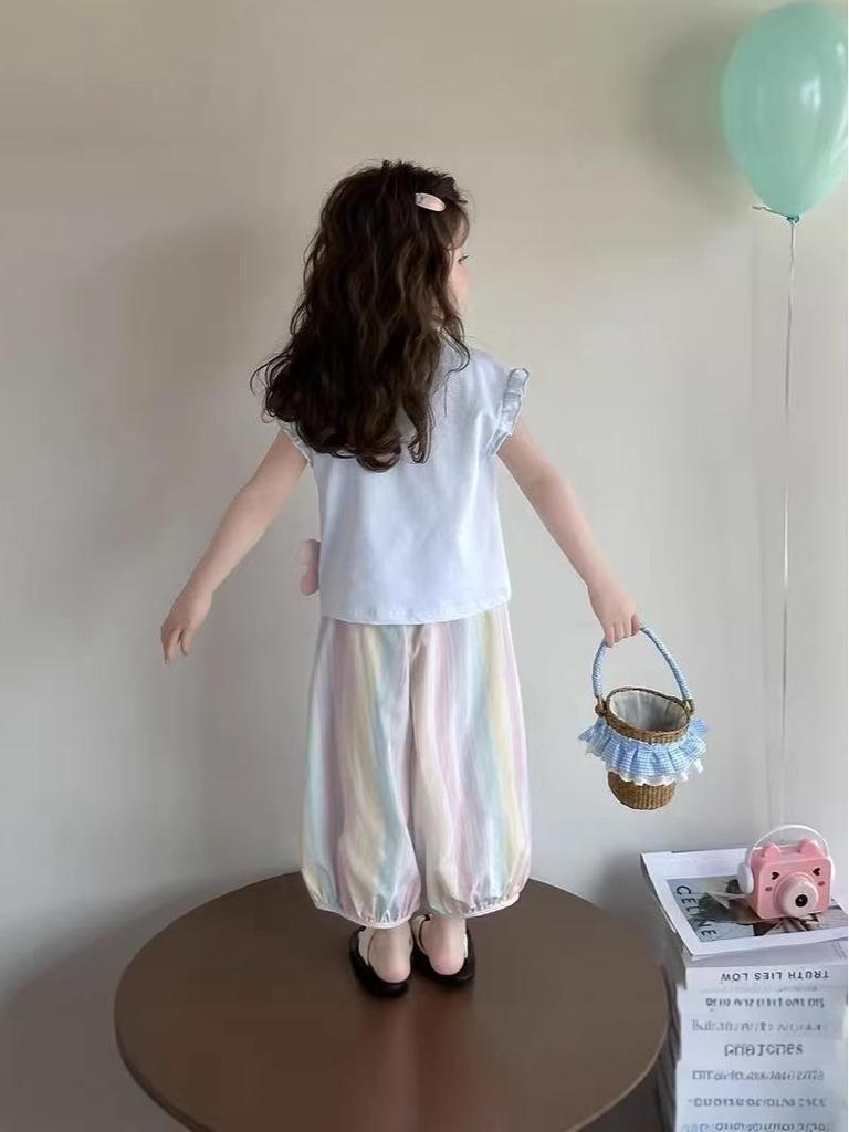 2026 Summer Kids' Cartoon T-shirt & Mosquito-Repellent Pants Set for Girls