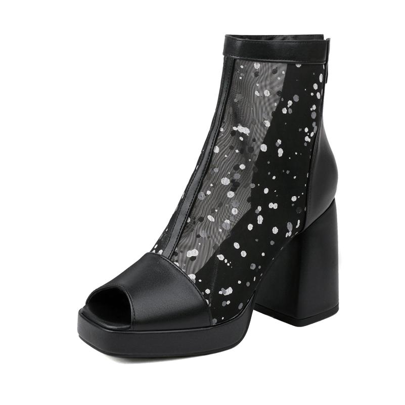 

Женские сандалии с открытым носком, на толстом высоком каблуке с застежкой-молнией, на платформе, полые ботинки для джазовых танцев, женская модная обувь, летняя белая обувь 46 33 чёрный