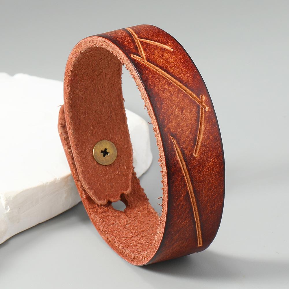 Vintage Hnědý Potištěný Obmotávací Náramek z Pravé Kůže Pánský Nastavitelný Náramek Punk Dámské Šperky Doplňky