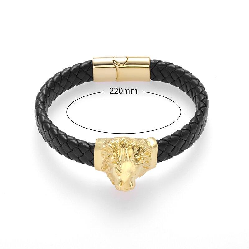New Punk Style Lion Head Single Layer Handwoven Leather Bracelet Men\'s Domineering Animal Lion Bracelet Casual Jewelry Gift