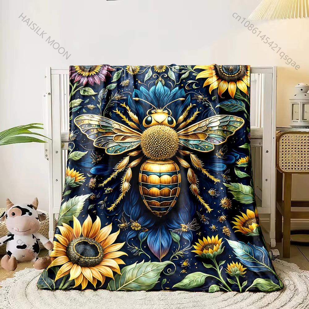

1PC Bee and sunflower pattern Print Adult Children Warm Blankets Home Travel Car Soft Comfortable Suitable for all seasons 75x100cm