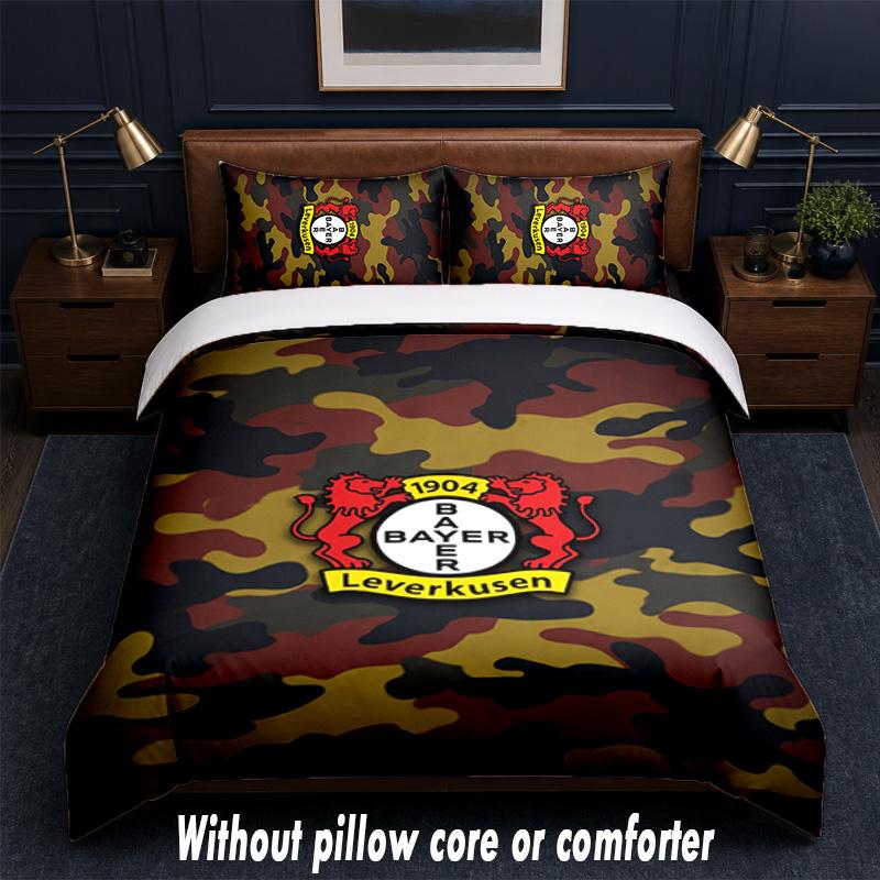 Bayer Leverkusen Football Design Bed Bedding Set 1 Duvet Cover + 2 Pillowcases Soft Breathable Household Bed Linens